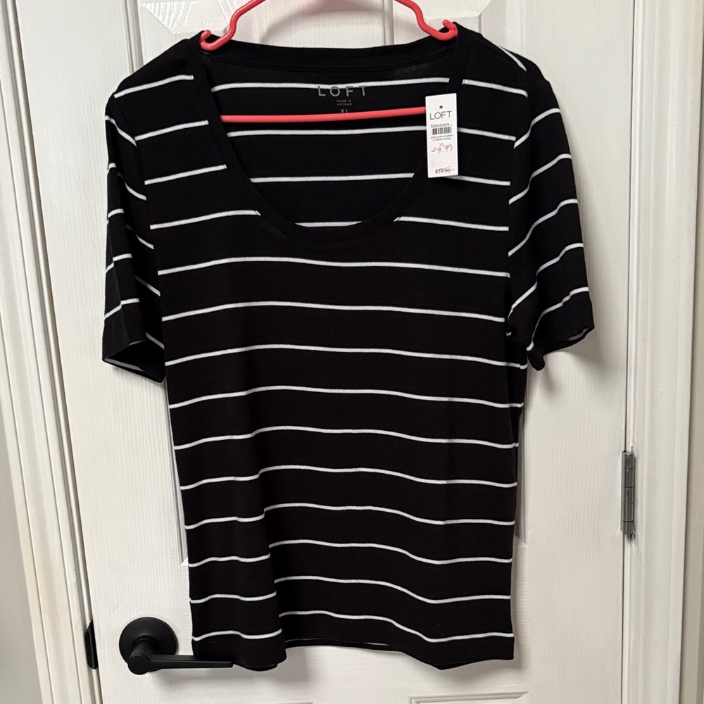 LOFT Black and White Striped Short Sleeve Tee BNWT